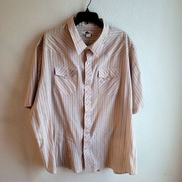 Rancher Westernwear Shirt 4XL Tall Man Snap Brown Stripe Short Sleeve Vintage - Picture 3 of 16